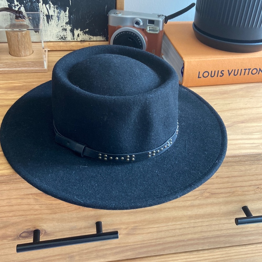 Black Wool Boater hat